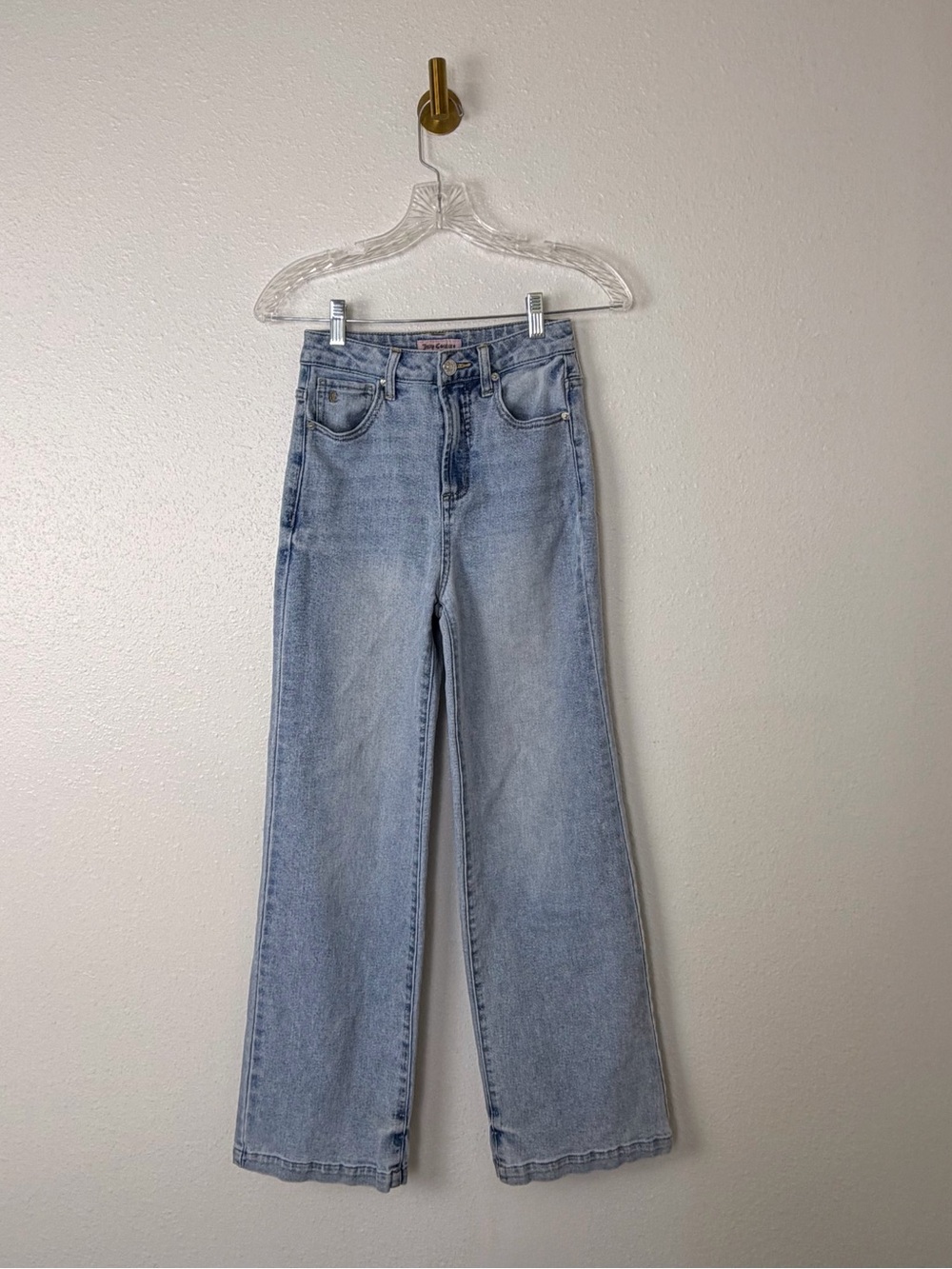 Juicy Couture Light Blue Straight Leg Wide Leg Jeans Bedazzled Lunitq XS Y2K